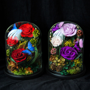 Rose éternelle sous cloche en verre, produit fini, coffret cadeau, fleur éternelle pour petite amie, anniversaire, Saint-Valentin, fête des mères, décoration intérieure - Product Image 2