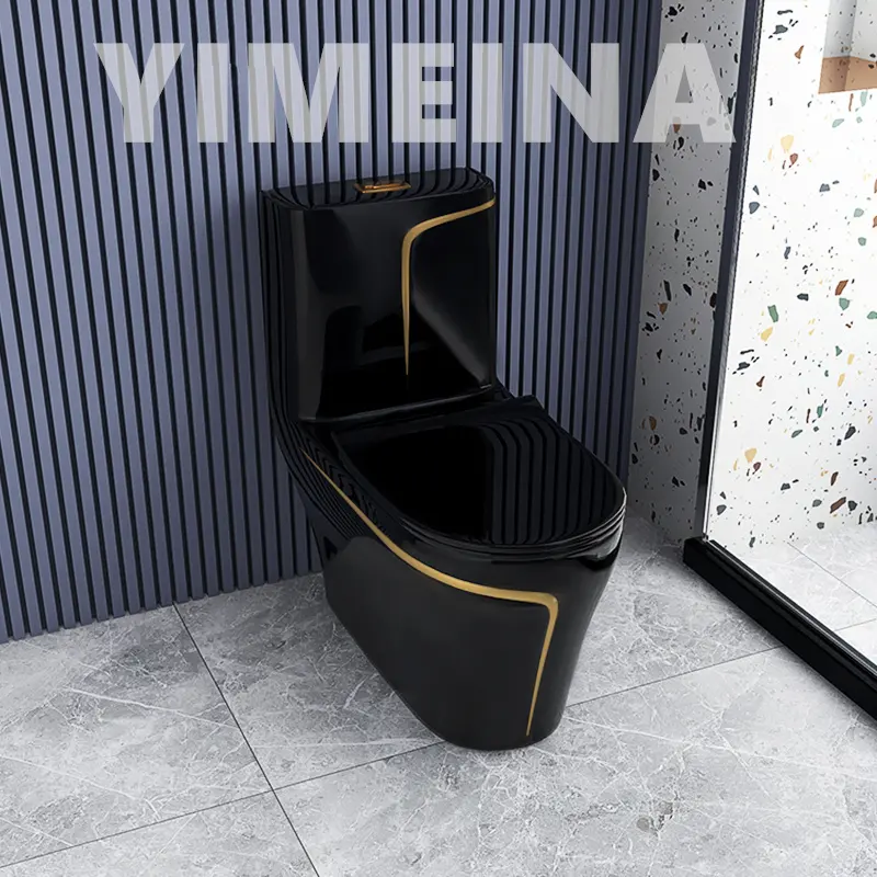Modern basit siyah altın banyo seramik yıkama tek parça WC p-tuzak/s-tuzak renkli tuvalet kase