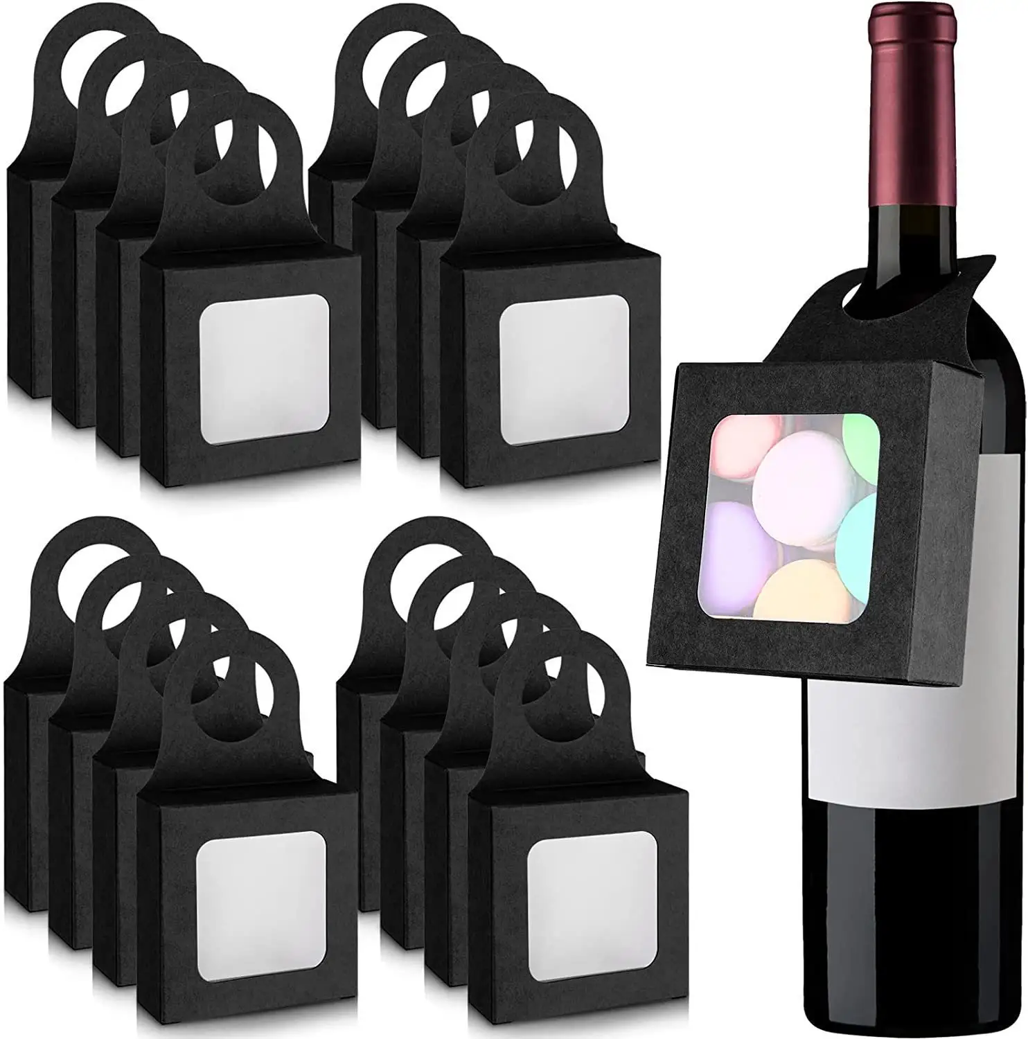 Caixa de presente para vinho tinto, caixa com gancho para janela, cartão branco para doces, caixa de papel dobrável, tamanho personalizado e logotipo