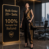 Ensembles Blazer et Pantalon pour Femme 2026 – Élégant Noir et Or, Broderie Phénix, Veste Longue Sans Manches et Pantalon – Tenue de Gala Formelle – Personnalisation OEM/ODM