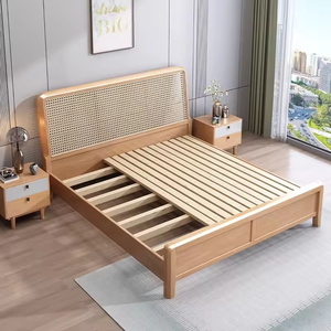 Phong Cách Bắc Âu Tối Giản Rắn Gỗ Giường Đôi 1.5M/1.8M Vua Kích Thước Mây Mía Khung Cho Khách Sạn Nhà Phòng Ngủ-Nhà Máy Bán Buôn - Product Image 4