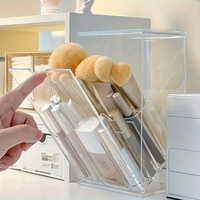 Organisateur de pinceaux de maquillage en acrylique transparent réglable, gravé au laser, avec plusieurs compartiments, boîte de rangement de bureau pour cosmétiques et beauté