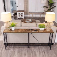 Table console industrielle étroite en métal, base croisée durable, MDF brun foncé recyclé pour entrée/hall