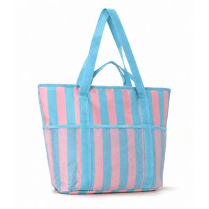 Large Capacity Striped Mesh <b>Tote</b> <b>Bag</b> Double Handle <b>Zipper</b> Casual Beach Travel Shopping Shoulder <b>Bag</b> Women' s <b>Tote</b> <b>Bag</b> - Product Image 6