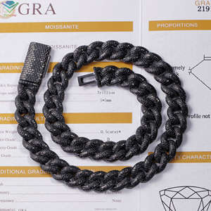 새로운 패션 18K 골드 도금 13mm 아이스 아웃 체인 블랙 모이사나이트 체인 힙합 록 925 실버 모이사나이트 쿠바 목걸이 - Product Image 2