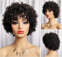 Perruque courte bouclée frisée sans lacet, fabriquée à la machine, en cheveux brésiliens vierges Remy naturels, avec dentelle transparente pour femmes
