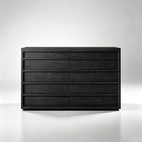 Commode à 12 tiroirs en bois noir foncé, design minimaliste sans poignées, luxe abordable, pour villas