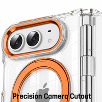 Funda Transparente para Teléfono con Detalles Metálicos en 7 Colores para iPhone 18, Soporte Giratorio Plegable, Protección de Cámara, Resistente a Golpes, Delgada y a Prueba de Polvo