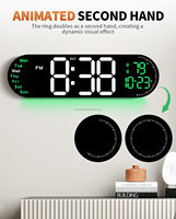 Reloj de Pared Digital Grande con Control Remoto de 9 Colores Cambiantes, Fecha, Semana, Temperatura, Atenuador de Brillo Automático, Reloj Grande con Luces Nocturnas