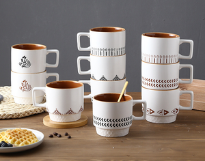 Tasses en porcelaine classiques pour petit-déjeuner d'étudiant, 300 ml, qualité alimentaire, OEM/ODM, emballage personnalisable, réutilisables, pour boissons chaudes/cappuccino, vente en gros - Product Image 1