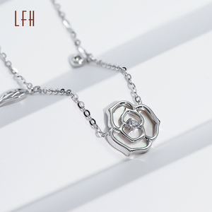 Venta al por mayor joyería fina oro blanco forma de flor 18K oro <span class=keywords><strong>real</strong></span> joyería collar CZ 18K oro blanco ajustable Rosa flor collar - Product Image 4