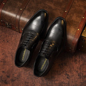 Men's Leather Business Formal Dress Leather Upper Cowhide Casual Summer High-end Block <b>Heel</b> Premium Brand Breathable - Product Image 3