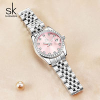 Montre-bracelet à quartz pour femmes Shengke K0209L, avec diamants, étanche 3ATM, aiguilles lumineuses, bracelet en acier inoxydable, pour femmes