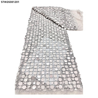 Tissu en dentelle française brodé de sequins ronds dorés, grand format, avec perles, pour robes de soirée féminines
