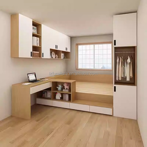 Wholesale Low Priced Wooden Tatami Bedroom Furniture Durable Wooden <b>Storage</b> <b>Bed</b> Sets <b>With</b> Desk & Wardrobe for Apartments & Dorms - Product Image 3