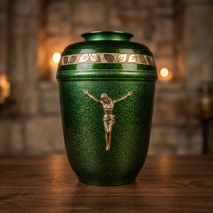 Urne funéraire en marbre vert de style européen avec finition laiton pour cendres d'adultes, urne commémorative durable en métal, grande capacité - Product Image 4