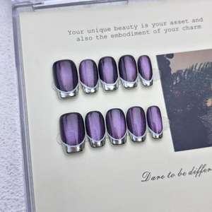 Vente en gros de <span class=keywords><strong>faux</strong></span> <span class=keywords><strong>ongles</strong></span> en verre caramel œil de chat, poudre miroir magique, français, faits à la main, à presser, personnalisables - Product Image 3