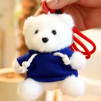 Porte-clés ours en peluche moelleux avec logo personnalisé OEM, ours en peluche avec capuche et logo imprimé sur mesure, breloque de sac, cadeau souvenir d'entreprise