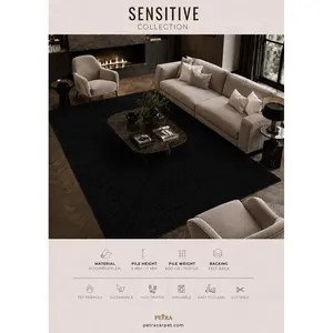 พรมปูพื้น Petra Sensitive 90178 สีดำ ผลิตจากโพลีโพรพิลีน ความหนา 9-11 มม. ซักเครื่องได้ เหมาะสำหรับสัตว์เลี้ยง มีแผ่นรองด้านหลังแบบสักหลาด ตัดแต่งได้ ใช้ในห้องนอน - Product Image 3