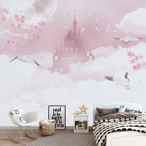 Papier peint mural personnalisé Château Ciel Rose Arc-en-ciel Montgolfière Nuage Papillon Décoration Crèche Filles Princesse - Product Image 6