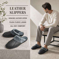 Chaussons d'hiver confortables en cuir de vache véritable imperméable, doublure en flanelle, semelle antidérapante en PVC solide, pour hommes et femmes, pour l'intérieur