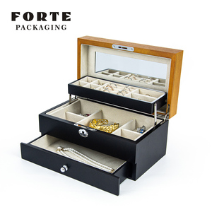 FORTE rétro nouveauté couleur clash 3 couches surdimensionné capacité anneau bracelet noir grain de bois <span class=keywords><strong>bijoux</strong></span> <span class=keywords><strong>bijoux</strong></span> boîte de rangement - Product Image 1