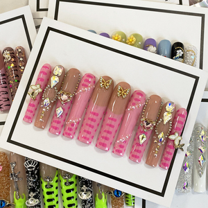 Magnifique <span class=keywords><strong>kit</strong></span> de <span class=keywords><strong>faux</strong></span> <span class=keywords><strong>ongles</strong></span> fait main recouvert de <span class=keywords><strong>gel</strong></span> UV, vente en gros de 10 pièces, conception unique extra longue, <span class=keywords><strong>ongles</strong></span> artificiels Y2K - Product Image 1
