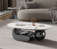 Table basse ovale moderne en acier inoxydable doré Art Sense avec tiroir, ensemble de tables d'appoint de luxe avec plateau en roche