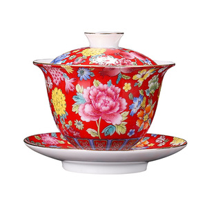 Selling Wholesale New Ceramic Chinese Pattern Porcelain Gaiwan Tea <b>Cups</b> <b>Set</b> - Product Image 6