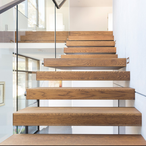 Dritto Solido <span class=keywords><strong>Legno</strong></span> di Quercia Bianca Passi Eccellente Galleggiante Scala/Prefabried Acciaio Inox Singola Trave Scala di Vendita Calda - Product Image 3