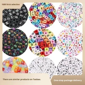 Cuentas Acrílicas con Números y Letras <span class=keywords><strong>Inglesas</strong></span>, Cuentas Sueltas para Manualidades Infantiles, Accesorios para Joyería, Forma Cuadrada, Blanco/Multicolor - Product Image 2