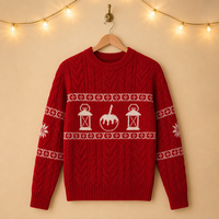 Pull en tricot torsadé personnalisé pour homme, motif intarsia lanterne et bougie, bandes flocon de neige, OEM ODM