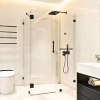 Cabine de douche d'angle personnalisée sans cadre avec porte à charnières, moderne, en acier inoxydable, pour salle de bain, chambre, villa, extérieur