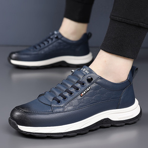 Chaussures en cuir décontractées pour hommes, couleur kaki, talon bas, semelle épaisse, semelle souple, antidérapantes, style jeune, chaussures robustes - Product Image 4