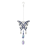 Attrape-soleil Papillon Œil Bleu en Alliage de Cristal, Prisme Arc-en-ciel, Pendentif Suspendu 44cm pour Décoration Intérieure et Extérieure