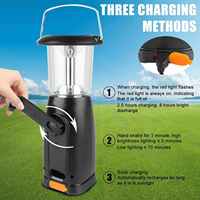 Lanterne de camping LED rechargeable à manivelle solaire avec sortie USB et crochet de suspension pour l'extérieur