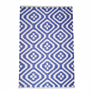 Tapis Kilim bleu moderne fait à la main de haute qualité, coton d'excellente qualité, tissage plat écologique, motif abstrait personnalisé - Product Image 1