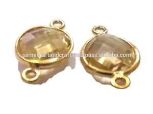 Fait à la main en argent Sterling 925 Double caution à facettes lunette connecteur Citrine Quartz pierres précieuses résultats de bijoux composants en or - Product Image 2