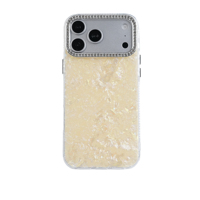 Funda de Teléfono Iridiscente con Diseño de Mármol Oscuro, TPU+PC, con Cristales de Imitación, Lente de Cámara con Brillo Reflectante, para iPhone 17 Pro Max