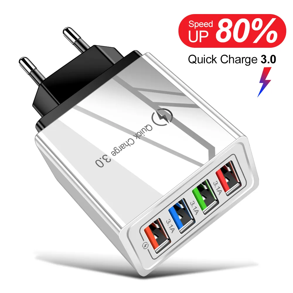 Valdus OTP Fast Phone Chargers 5V 3.1A 48W QC 3.0 Portable Power Charging 4 USB Port Universal Charger