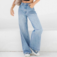 Logo Kustom Celana Jeans Wanita Regular Fit High Waisted Y2K Kasual Bernapas Ramah Lingkungan Kancing Lurus Streetwear High