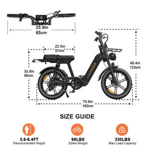 Bicicleta Eléctrica QMWHEEL D50 250W 48V 18.2AH 20 Pulgadas con Doble Amortiguador, Bicicleta Eléctrica Híbrida con Llantas Gruesas para Mujer, para Adultos - Product Image 3