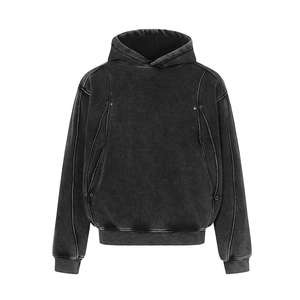 Sweat-shirt pour homme, automne/hiver, style américain, lavage lourd, 100% coton, doublure en polaire, style fonctionnel, uni, déconstruit - Product Image 1
