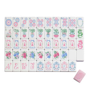 En stock, vente en gros, jeu de mahjong américain de luxe en céramique gravée, 4 couches, 1 ensemble, portable pour les voyages, pour le divertissement - Product Image 5