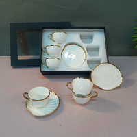Lot de 12 tasses à thé et soucoupes de luxe style coquillage, 90 ml, en céramique, pour café et latte