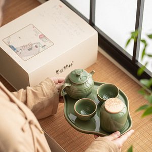 Juego de té Kung Fu retro de bambú con esmalte verde, exquisito regalo para el Día del Maestro, uso comercial - Product Image 1