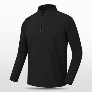 T-shirt sportif pour homme à manches longues, 100% coton, à fermeture éclair partielle, avec logo imprimé personnalisé, séchage rapide et respirant - Product Image 2