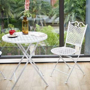 <span class=keywords><strong>Mesa</strong></span> y <span class=keywords><strong>silla</strong></span> plegables de ocio de hierro forjado para balcón, juego de <span class=keywords><strong>mesa</strong></span> de muebles de jardín de tres piezas - Product Image 5