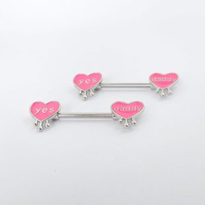 Anillos de pezón con letras de corazón rosa de 14G, barra de pezón de acero quirúrgico 316L, sí, papá, palabras traviesas, <span class=keywords><strong>Piercing</strong></span> para pezón, joyería - Product Image 5