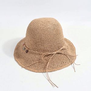 Sombrero de Paja de Ala Ancha Hecho a Mano con Cadena de Conchas de Colores Nuevos para Primavera/Verano, Plegable, para Mujer, Protección Solar, para Vacaciones y Playa - Product Image 4
